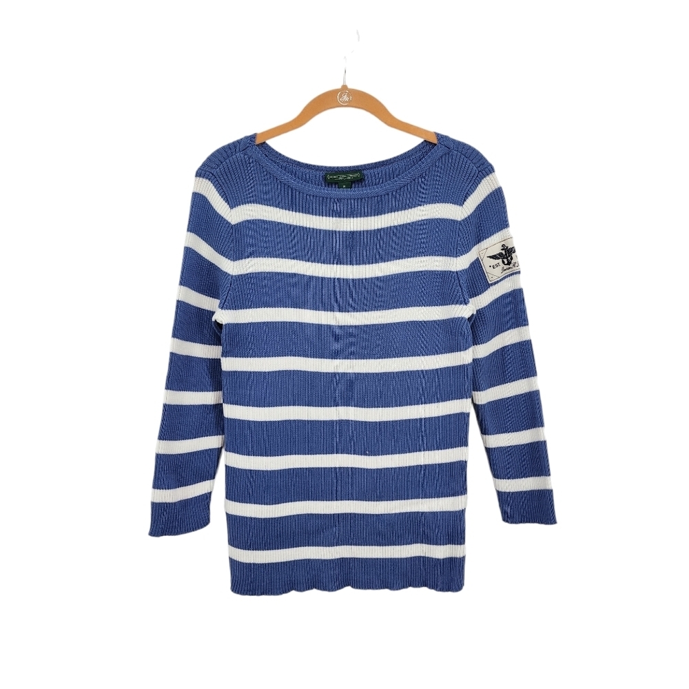 Ralph Lauren Jeans  Women's 100% Cotton Sailor Patch Striped Fitted Sweater - M